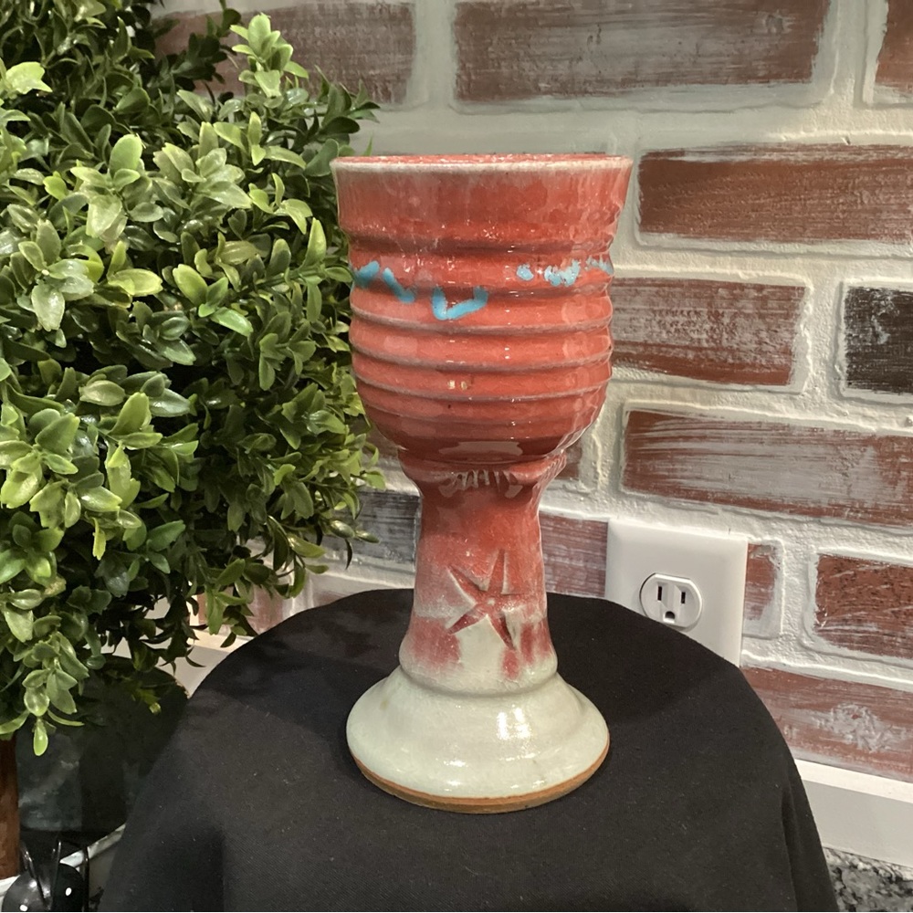 🔴 Ceramic / Pottery Hand Crafted Wine Goblet By Stokes - Excellent Gently Used